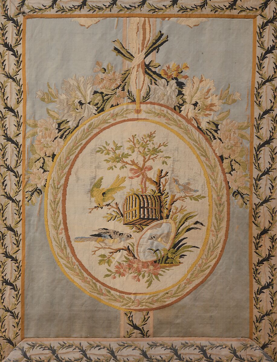 Fire screen (écran), Georges Jacob (French, Cheny 1739–1814 Paris), Carved, gilded and silvered beech; 18th-century silk brocade (not original to frame), French, Paris
