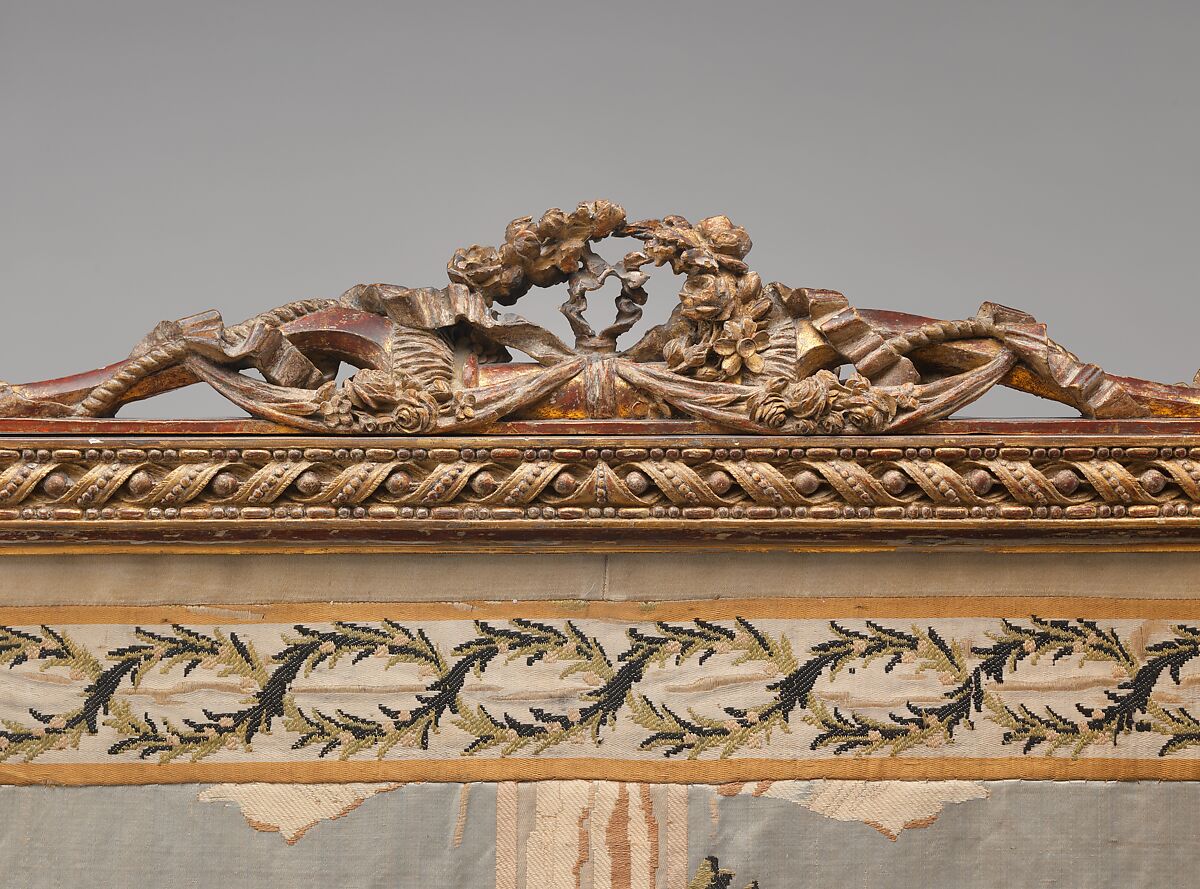 Fire screen (écran), Georges Jacob (French, Cheny 1739–1814 Paris), Carved, gilded and silvered beech; 18th-century silk brocade (not original to frame), French, Paris