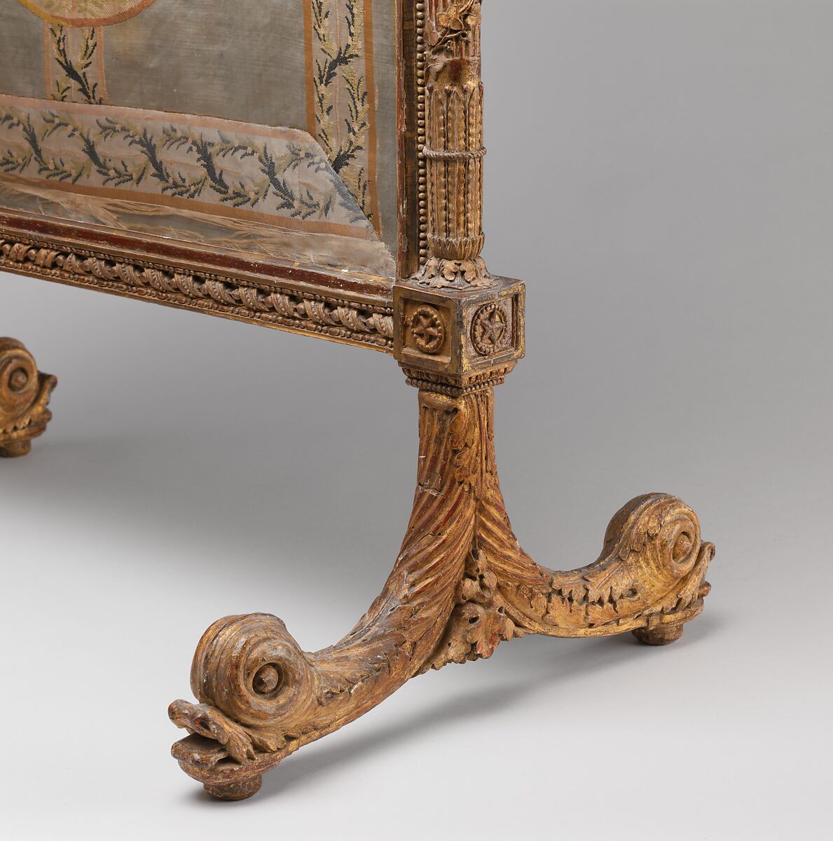 Fire screen (écran), Georges Jacob (French, Cheny 1739–1814 Paris), Carved, gilded and silvered beech; 18th-century silk brocade (not original to frame), French, Paris