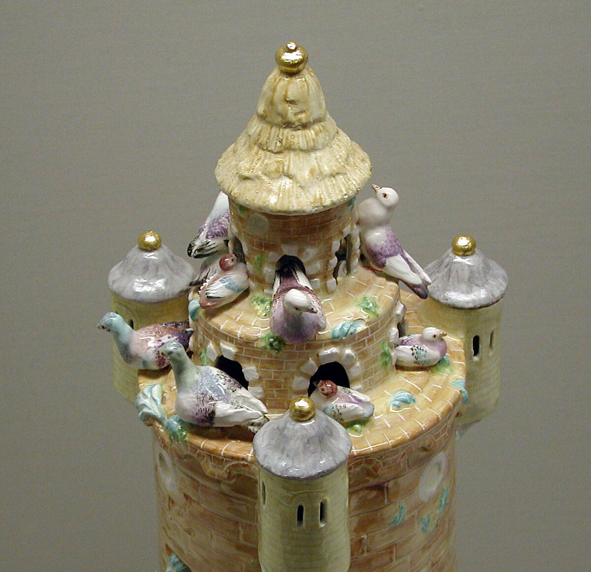 Perfume burner in the form of a dove-cote, Chelsea Porcelain Manufactory (British, 1745–1784, Gold Anchor Period, 1759–69), Soft-paste porcelain, British, Chelsea