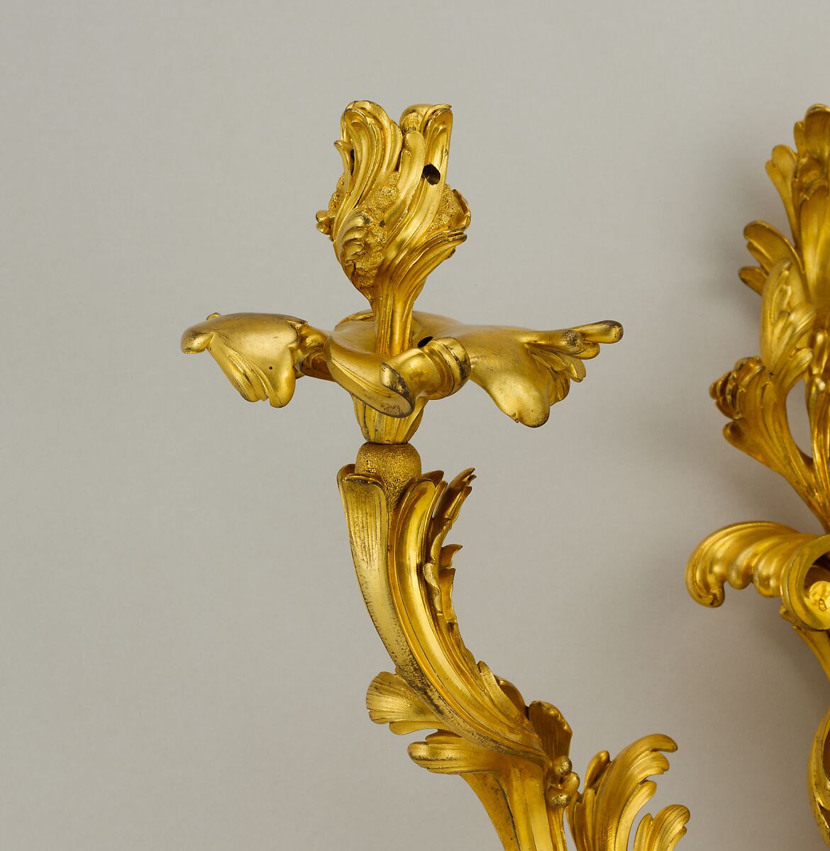 Pair of three-light wall brackets, Gilt bronze, French