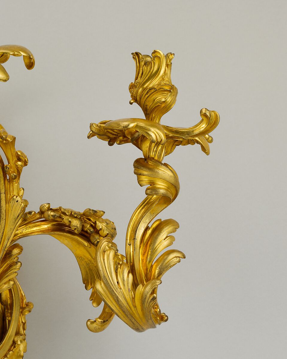 Pair of three-light wall brackets, Gilt bronze, French