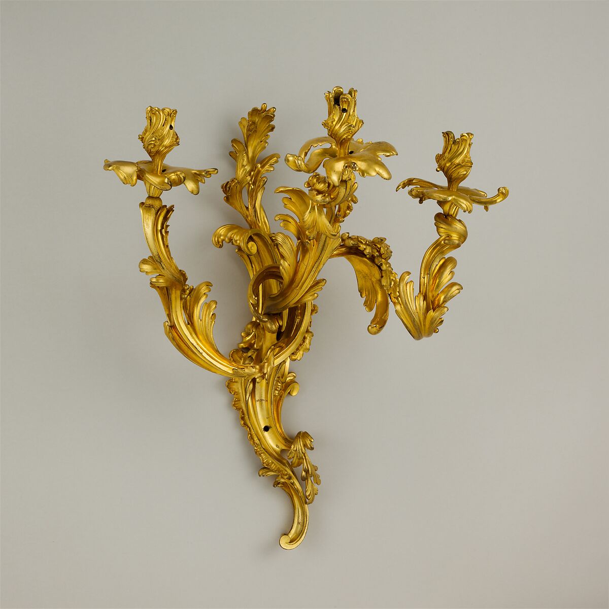 Pair of three-light wall brackets, Gilt bronze, French