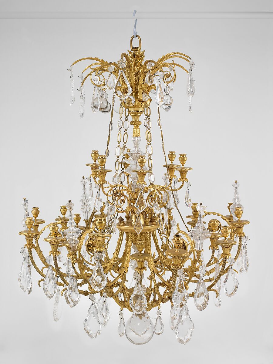 Twenty-four-light chandelier (lustre) (one of a pair), Gilt bronze, rock crystal, French 