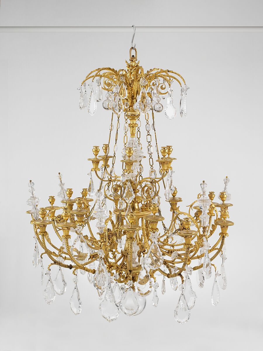 Twenty-four-light chandelier (lustre) (one of a pair), Gilt bronze, rock crystal, French 
