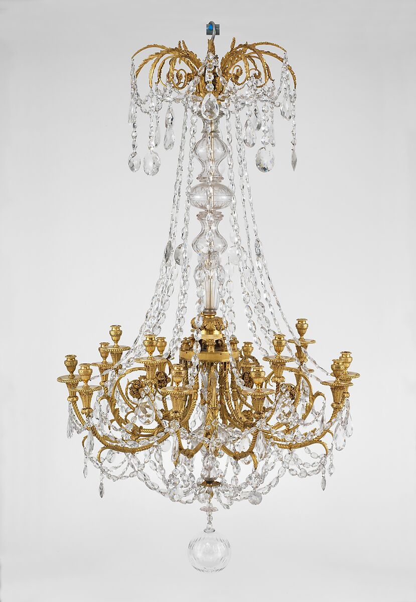 Fifteen-light chandelier, Gilt bronze, Bohemian glass, French 