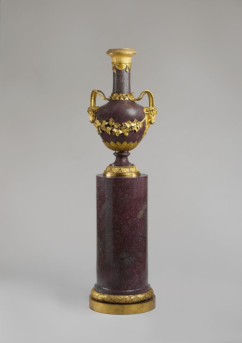 Vase on a column stand, Lapidary workshop: Hôtel des Menus-Plaisirs, Versailles, Egyptian porphyry, gilt-bronze mounts, French, Versailles and Paris 