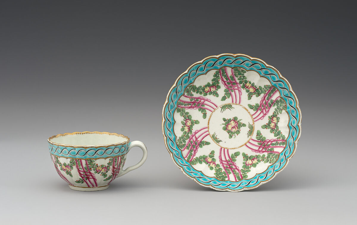 Six tea cups (part of a service), Worcester factory (British, 1751–2008), Soft-paste porcelain, British, Worcester
