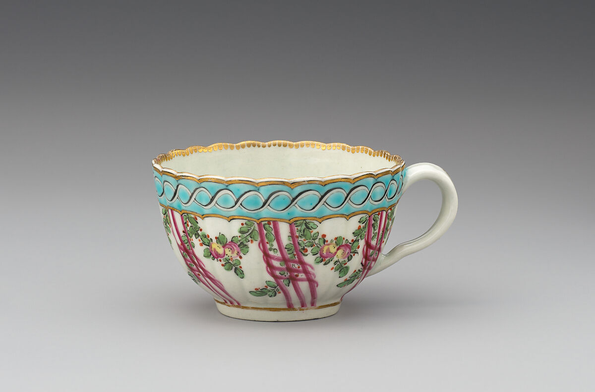 Six tea cups (part of a service), Worcester factory (British, 1751–2008), Soft-paste porcelain, British, Worcester