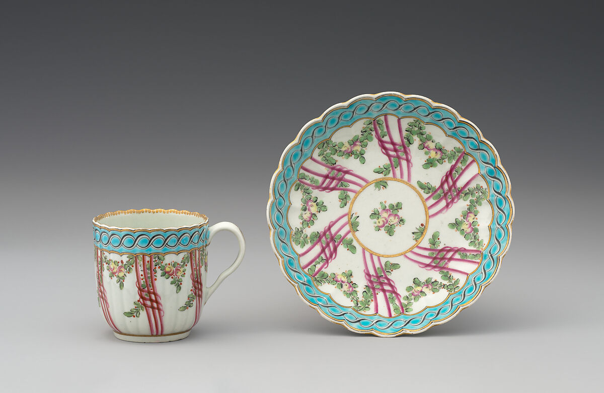 Four coffee cups (part of a service), Worcester factory (British, 1751–2008), Soft-paste porcelain, British, Worcester