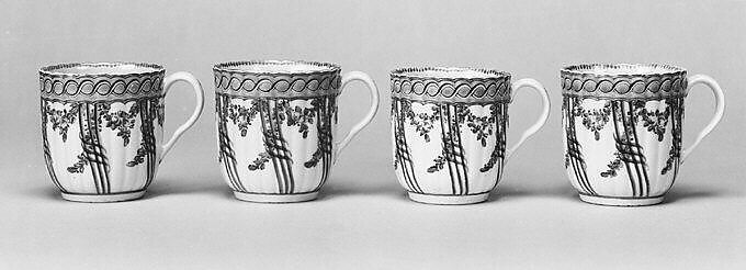 Four coffee cups (part of a service), Worcester factory (British, 1751–2008), Soft-paste porcelain, British, Worcester 