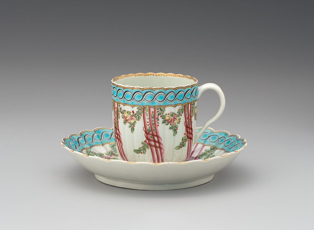 Six saucers (part of a service), Worcester factory (British, 1751–2008), Soft-paste porcelain, British, Worcester