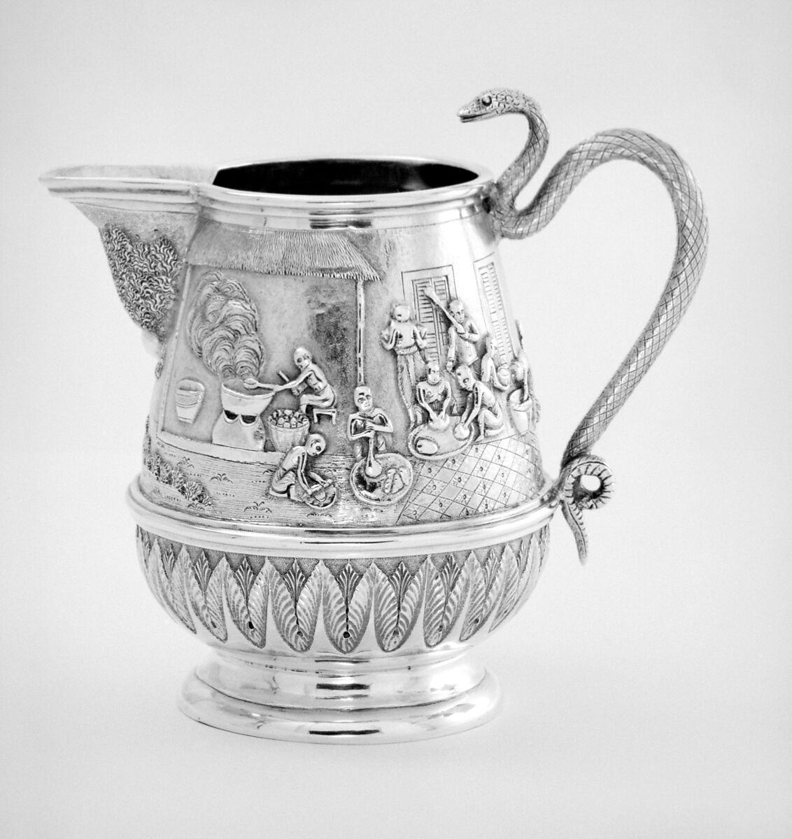 Cream pitcher (part of a set), Silver, Anglo-Indian 