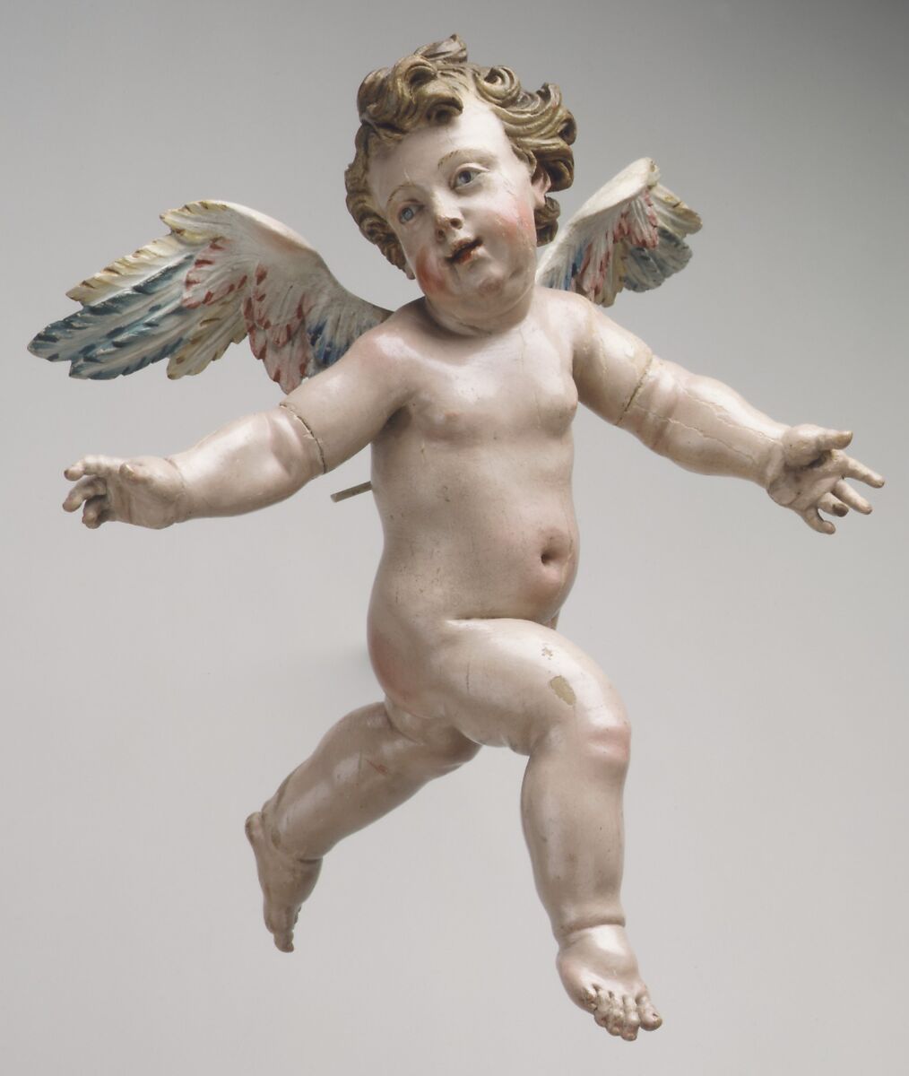 Winged cherub, Polychromed wood, Italian, Naples 