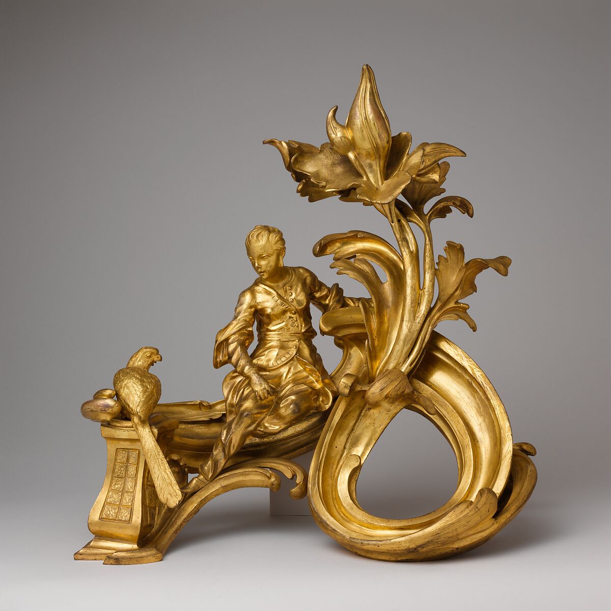 Pair of firedogs, Gilt bronze, brass, French 