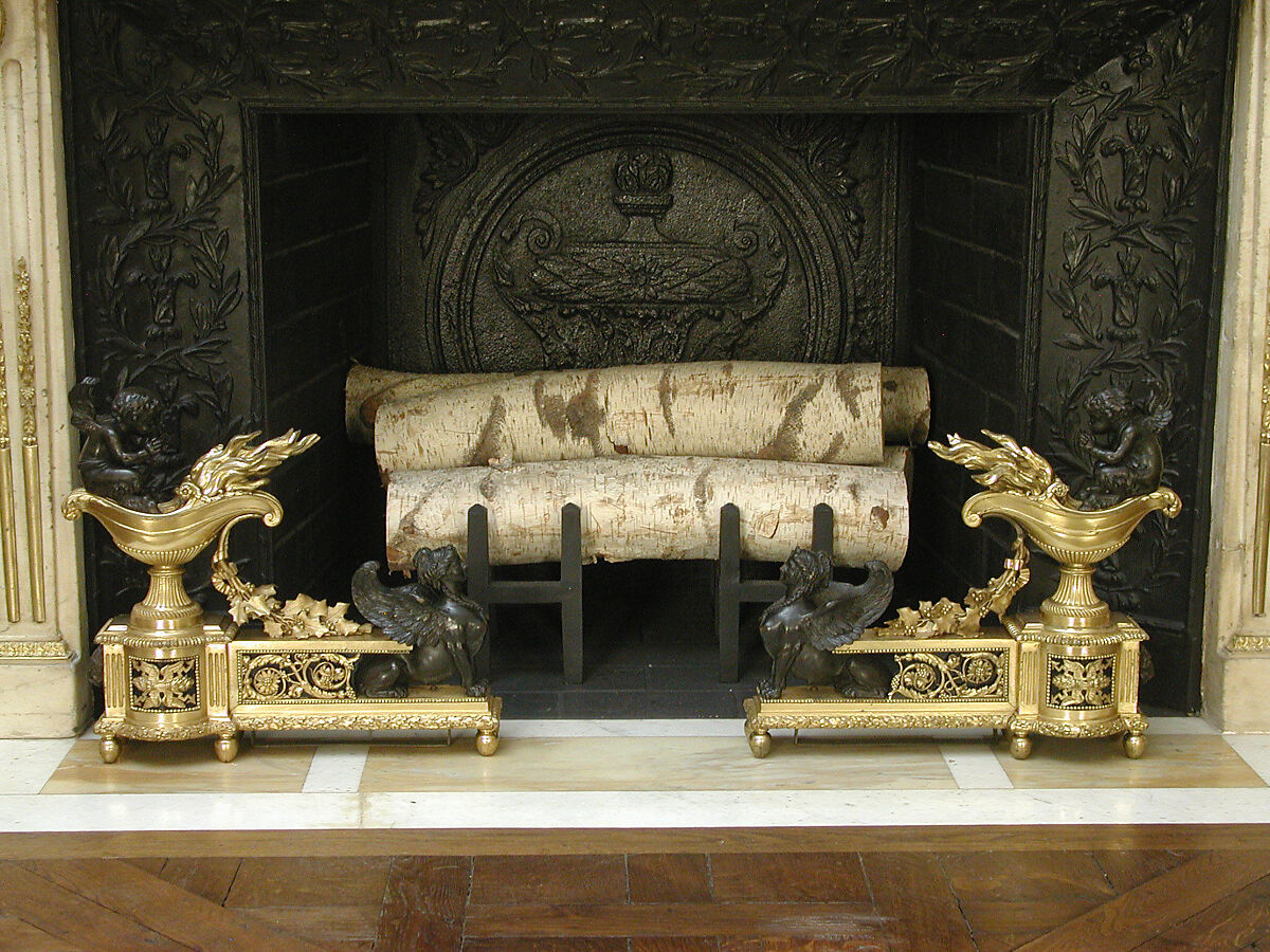 Pair of andirons, Gilt and patinated bronze, French 
