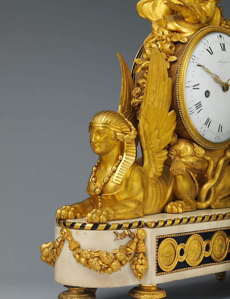 Mantel clock (pendule de cheminée), Designed by François Joseph Belanger (French, Paris 1744–1818 Paris), Gilt bronze, marble, and painted metal; enamel dial; brass and steel movement, French, Paris