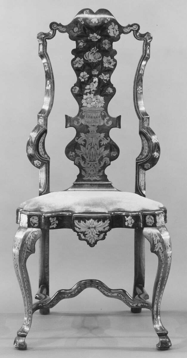 Pair of side chairs, Walnut inlaid with holly, box-wood and other woods, Dutch