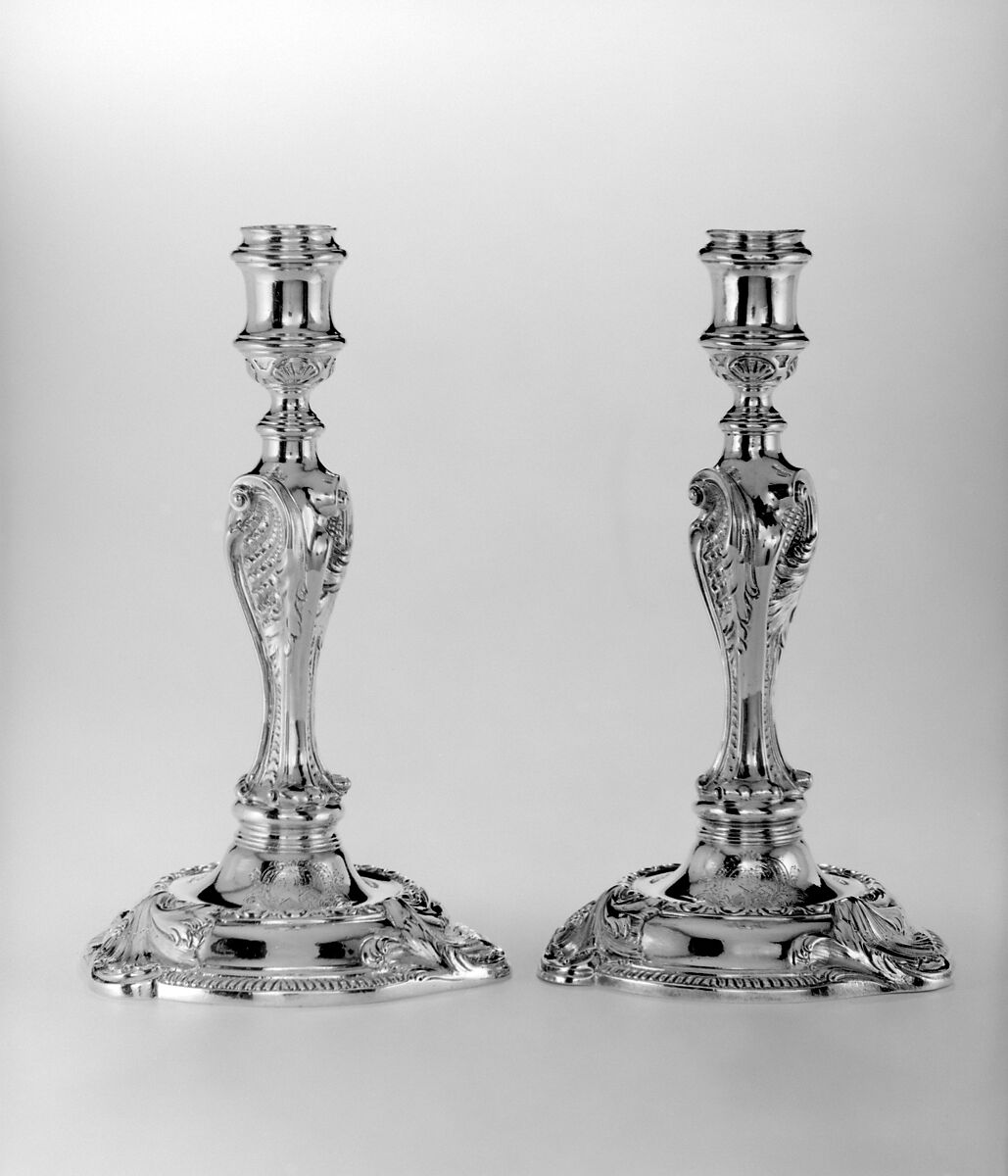 Pair of candlesticks, Thomas Gilpin (active 1730–73), Silver, British, London 