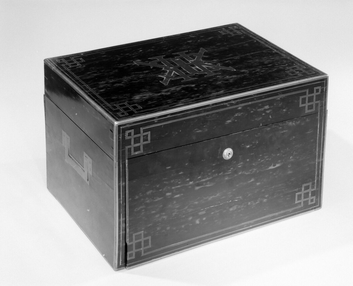 Traveling set case, Hunt &amp; Roskell, Ebony veneer, brass, British, London