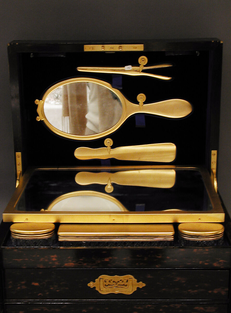 Traveling set case, Hunt &amp; Roskell, Ebony veneer, brass, British, London