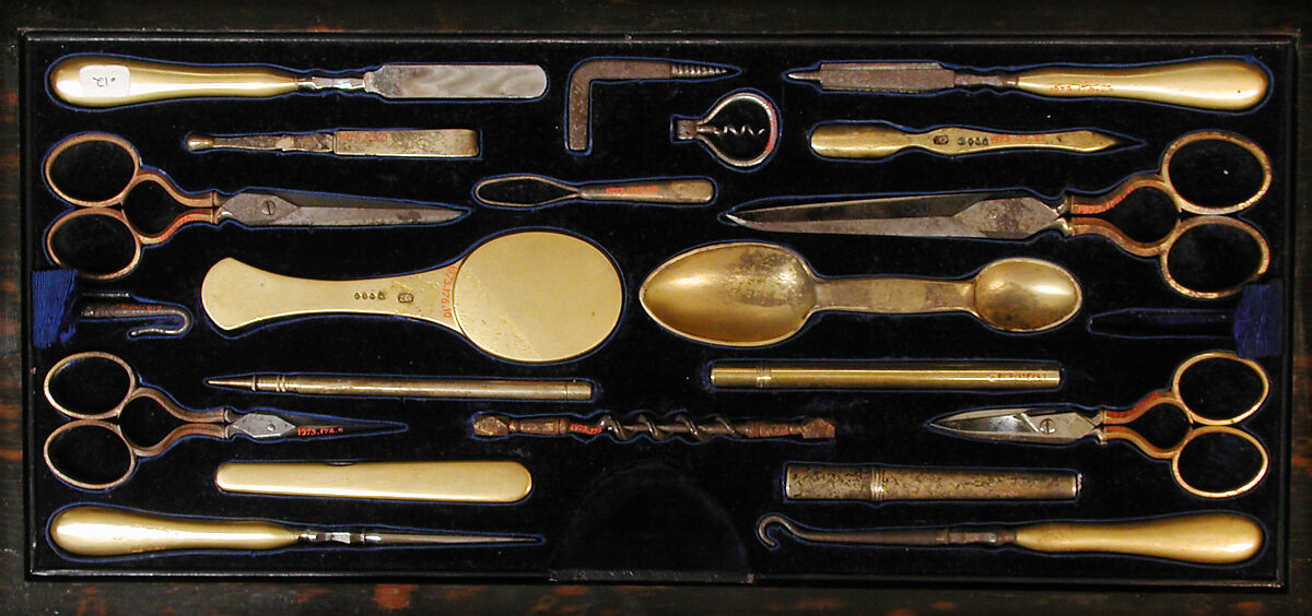Traveling set case, Hunt &amp; Roskell, Ebony veneer, brass, British, London