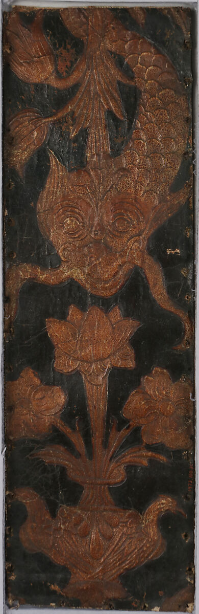 Three leather panels, Leather mounted on canvas and wooden frames, probably French