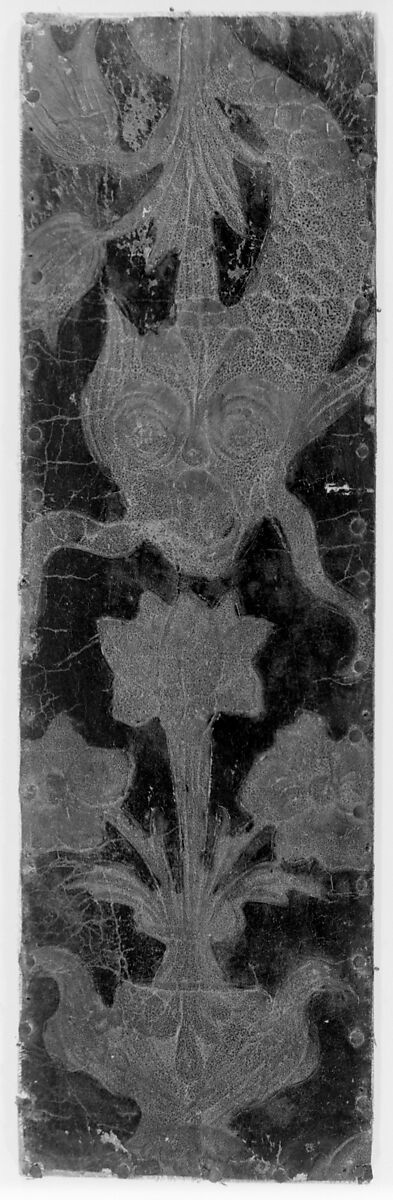 Three leather panels, Leather mounted on canvas and wooden frames, probably French