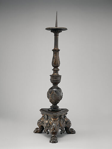 TWO SIMILAR PAIRS OF BAROQUE SILVER ALTAR CANDLESTICKS, PROBABLY