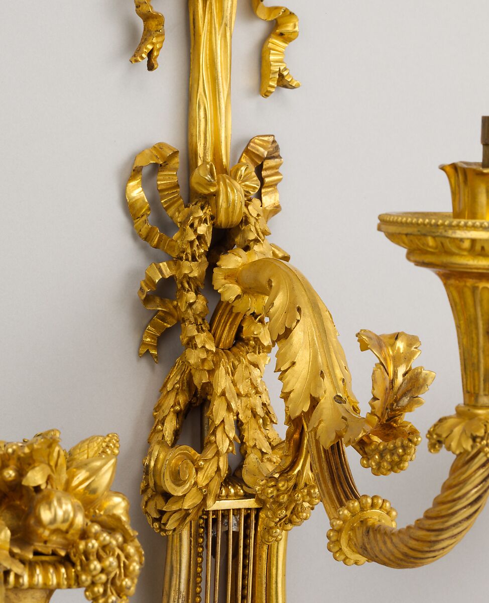 Set of four three-light sconces (bras de lumière), Gilt bronze, French, Paris