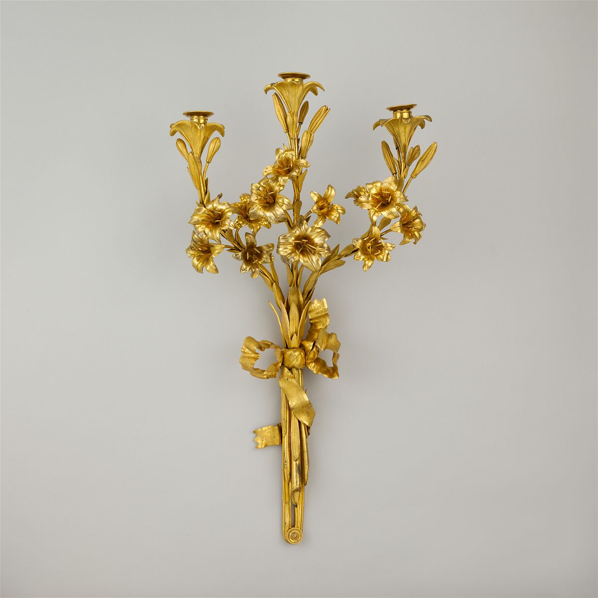 Pair of three-light sconces (bras de lumière), Gilt bronze, French, Paris 