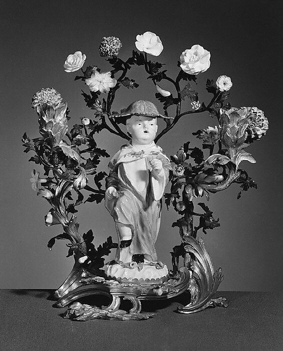 Candelabrum (one of a pair), Meissen Manufactory (German, 1710–present), Hard-paste porcelain, gilt bronze, German, Meissen 