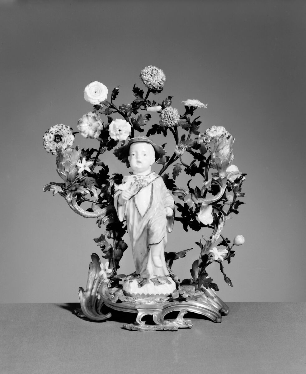 Candelabrum (one of a pair), Meissen Manufactory (German, 1710–present), Hard-paste porcelain, gilt bronze, German, Meissen 