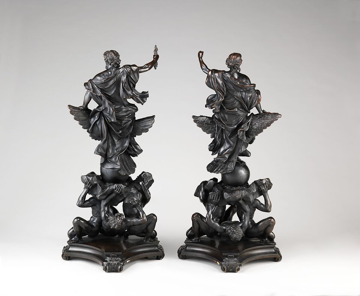 Andiron with figure of Jupiter (chenet) (one of a pair), After models by Alessandro Algardi (Italian, Bologna 1598–1654 Rome), Bronze, probably cast in France