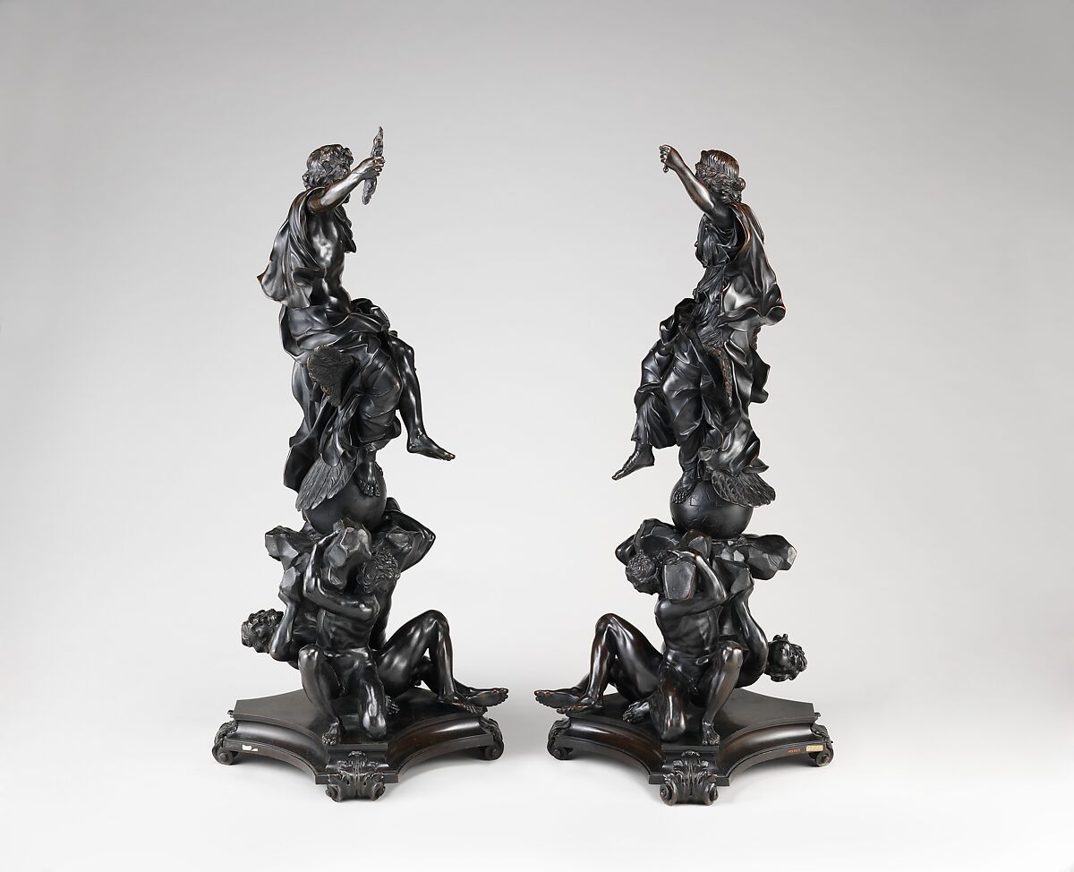 Andiron with figure of Jupiter (chenet) (one of a pair), After models by Alessandro Algardi (Italian, Bologna 1598–1654 Rome), Bronze, probably cast in France