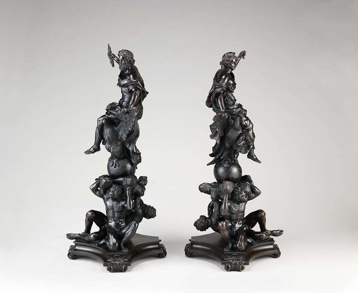 Andiron with figure of Juno (chenet) (one of a pair), After a model by Alessandro Algardi (Italian, Bologna 1598–1654 Rome), Bronze, probably cast in France