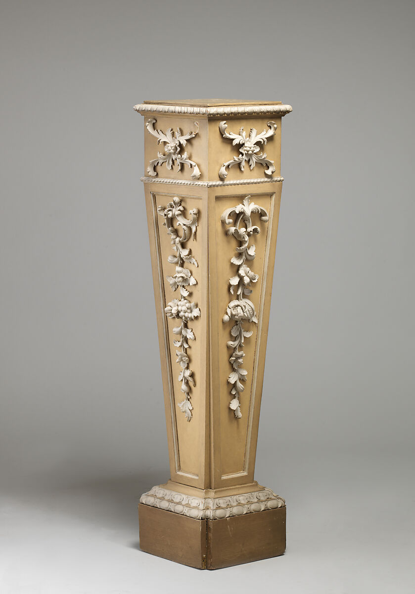 Pair of pedestals, Pine, painted in pale yellow and white, British