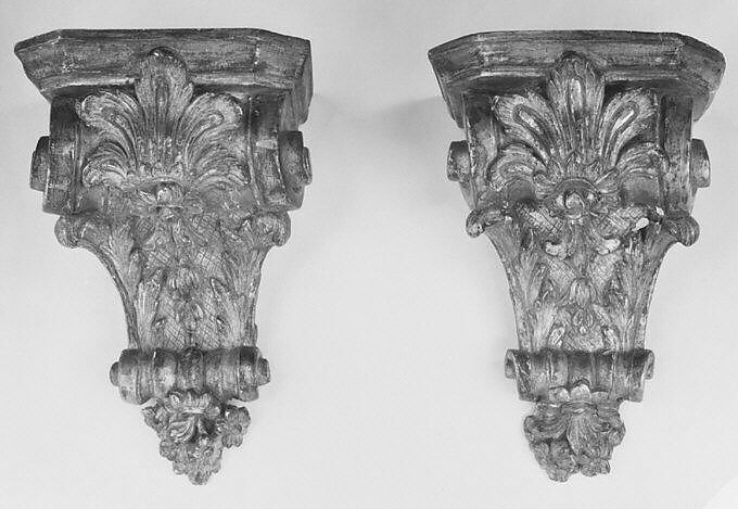 Pair of wall brackets, Carved and gilded wood, French 
