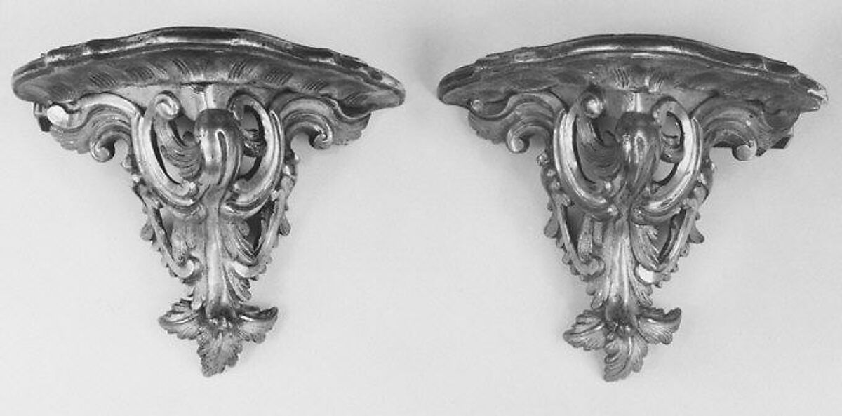 Pair of wall brackets, Gilt bronze, carved and gilded wood, French 