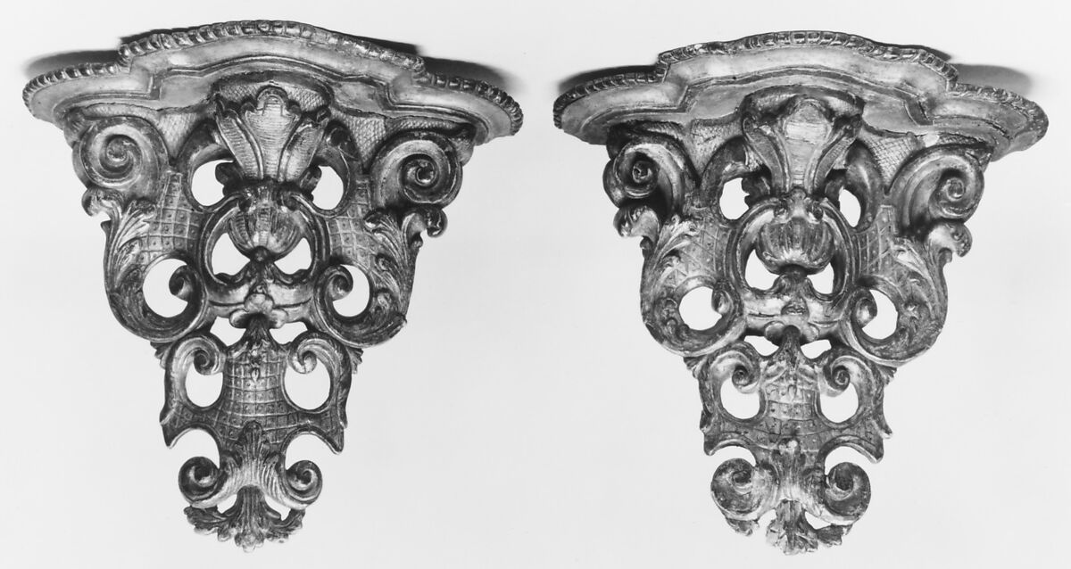 Pair of wall brackets, Carved and gilded wood, French 