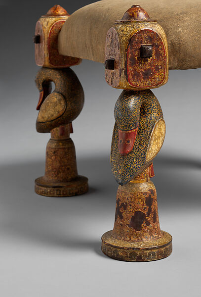 Stool, Lockwood de Forest (American, New York 1850–1932 Santa Barbara, California), painted wood, original upholstery, American, made in India
