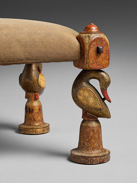 Stool, Lockwood de Forest (American, New York 1850–1932 Santa Barbara, California), painted wood, original upholstery, American, made in India