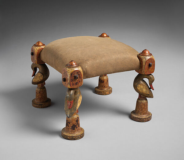 Stool, Lockwood de Forest (American, New York 1850–1932 Santa Barbara, California), painted wood, original upholstery, American, made in India