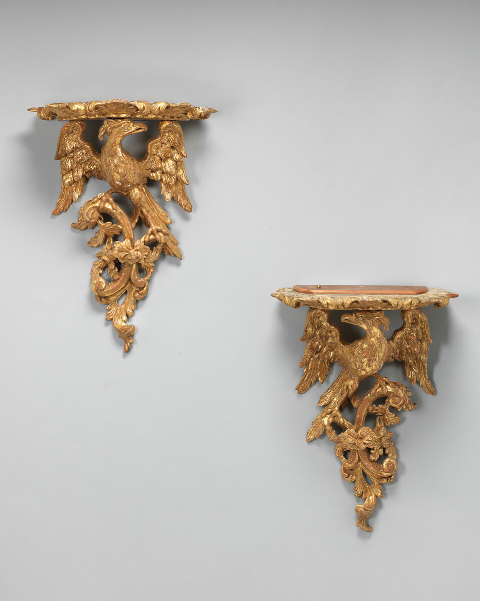 Pair of wall brackets, Gilded gesso on pine, British 