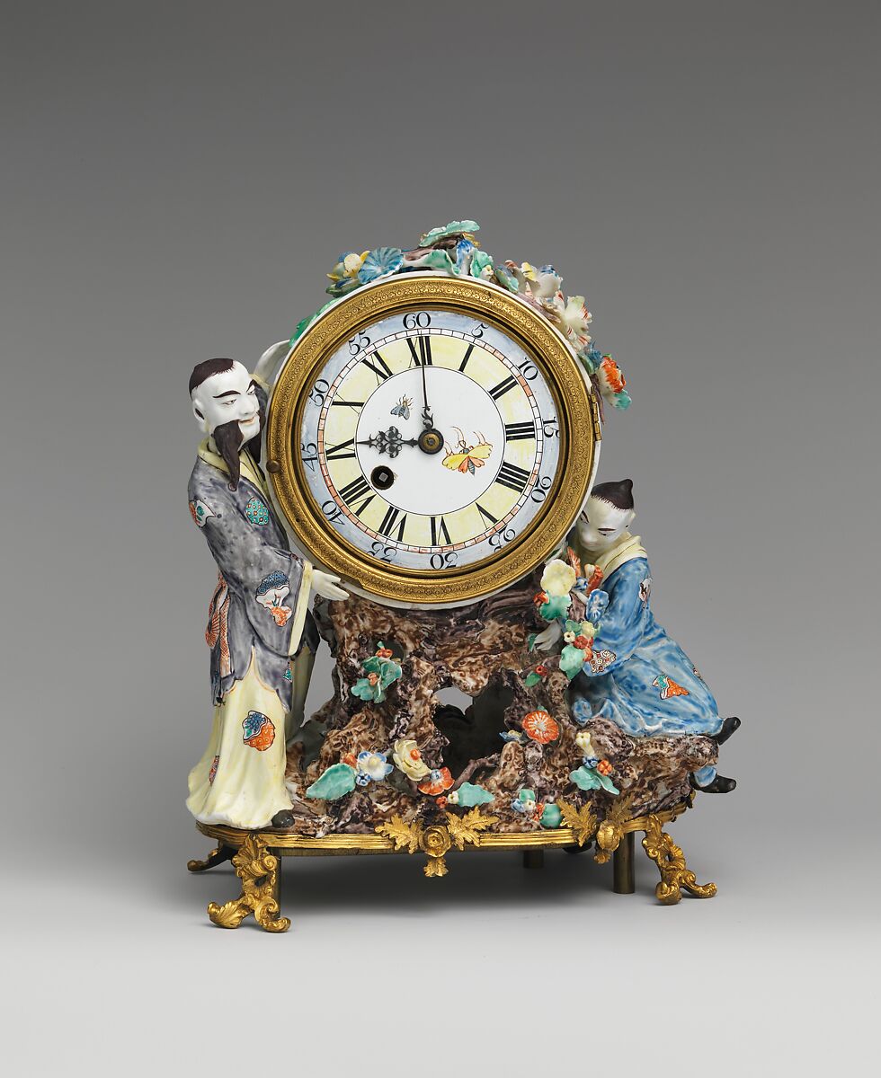 Clock (pendule), Movement by Benjamin Gray (British, 1676–1764), Case: soft-paste porcelain and gilded bronze; Dial: painted enamel; Movement: brass and steel, British, London with French, Chantilly case 