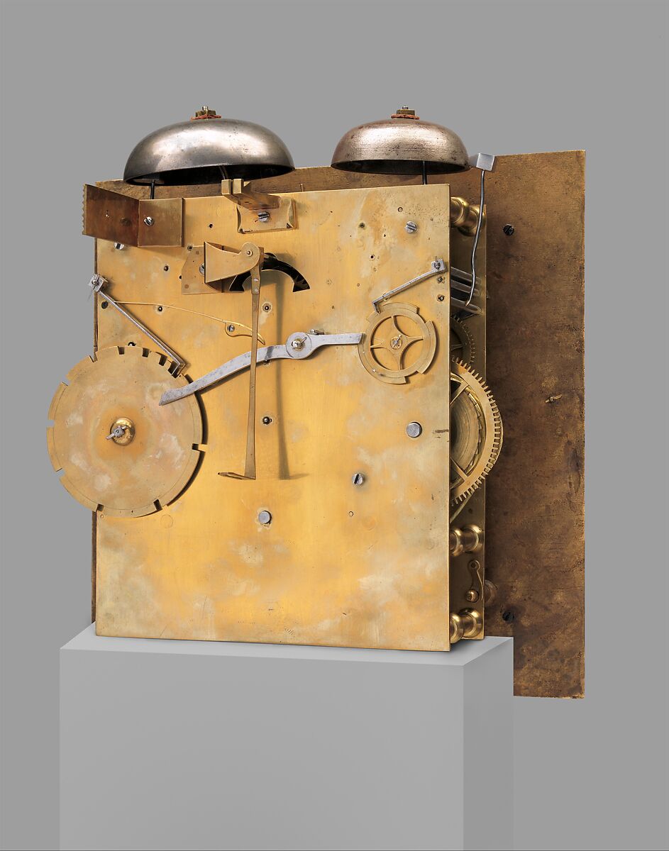 Longcase clock with calendar, Clockmaker: Joseph Knibb (British, 1640–1711), Case: walnut and oak veneered with walnut; dial: gilded and silvered brass; movement: brass, steel, British, London