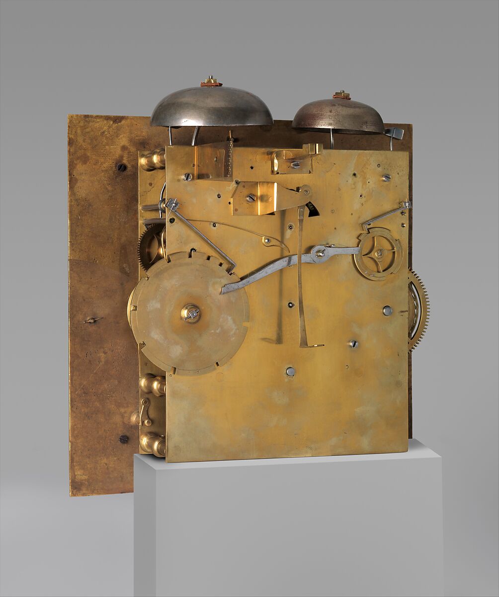 Longcase clock with calendar, Clockmaker: Joseph Knibb (British, 1640–1711), Case: walnut and oak veneered with walnut; dial: gilded and silvered brass; movement: brass, steel, British, London