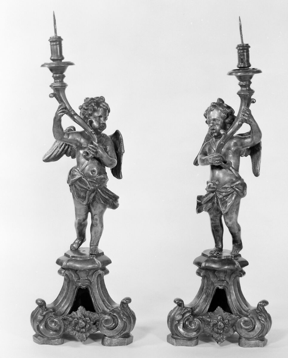 Pair of candlesticks, Bronze, Flemish 