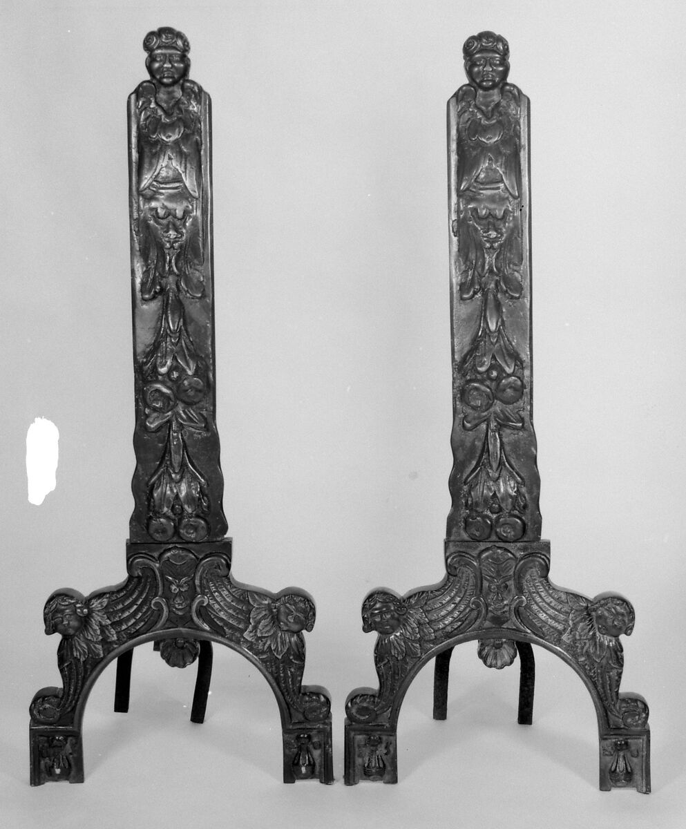 Pair of andirons, Bronze, cast iron, Netherlandish 