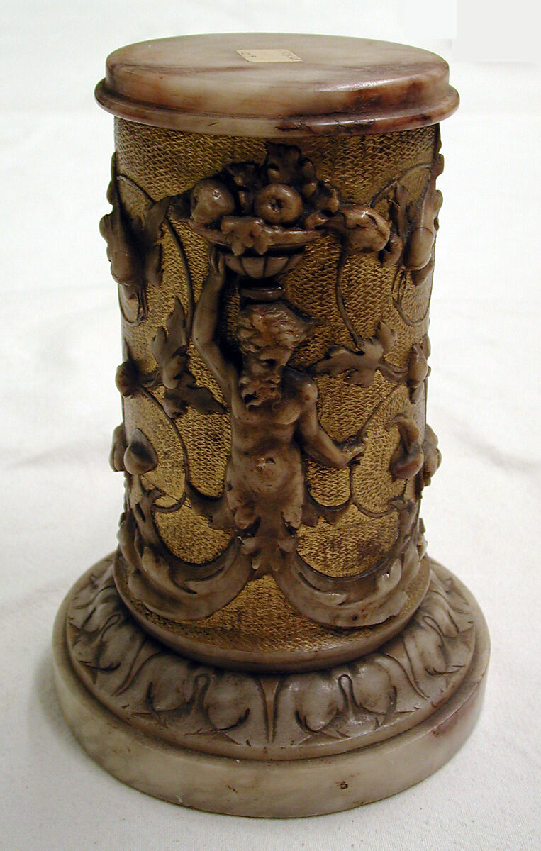 Pedestal (one of a pair), Alabaster, with traces of gilding, Italian 
